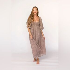 Elegant Brown Floral Maxi Dress